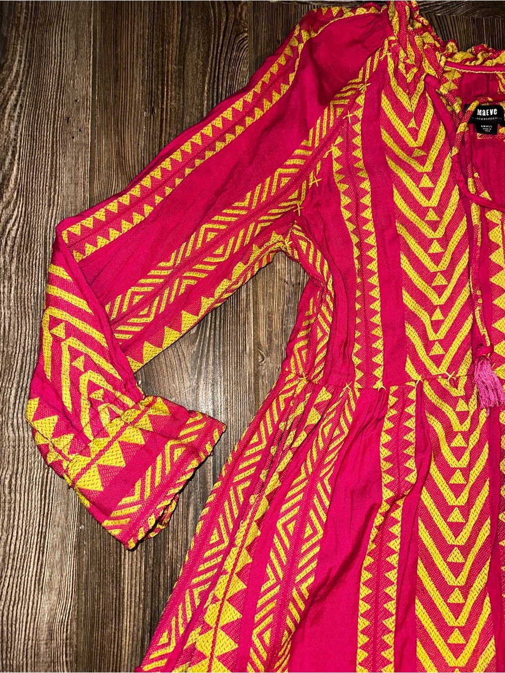 Anthropologie Maeve Dominique Tiered Tunic Pockets Cotton Geometric Print Dress - Picture 4 of 11